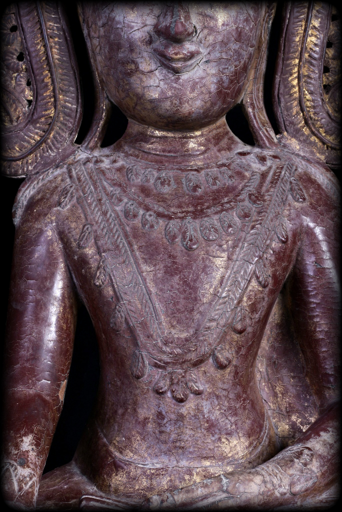 Extremely Rare 18C Wood Crowned Shan Burma Buddha #A090